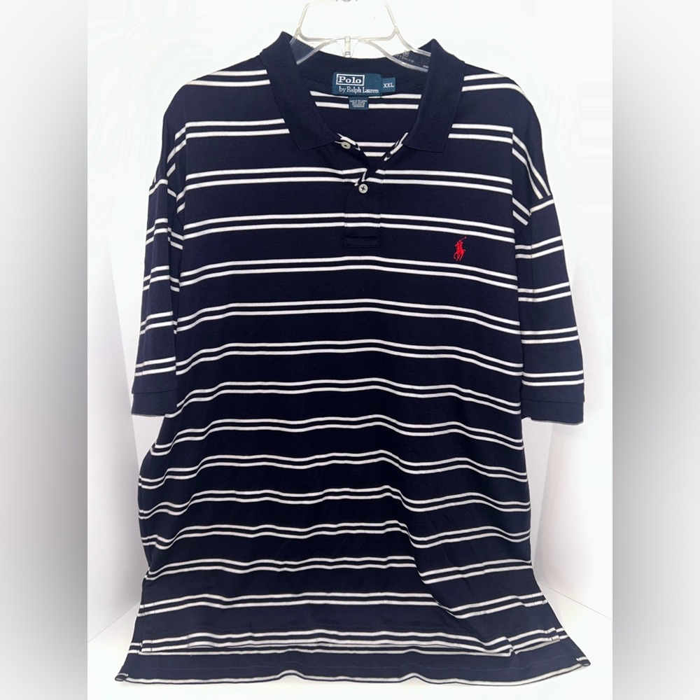Polo Ralph Lauren VINTAGE navy white‎ stripe short sleeve polo shirt size XXL
